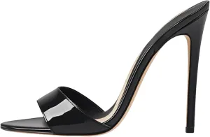 Women's Gold Peep Toe Mules, Thin High Slip-On Classic Sandals