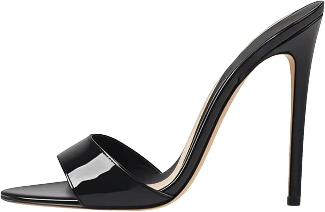 Women's Gold Peep Toe Mules, Thin High Slip-On Classic Sandals