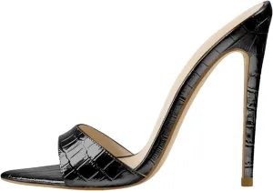 Women's Gold Peep Toe Mules, Thin High Slip-On Classic Sandals