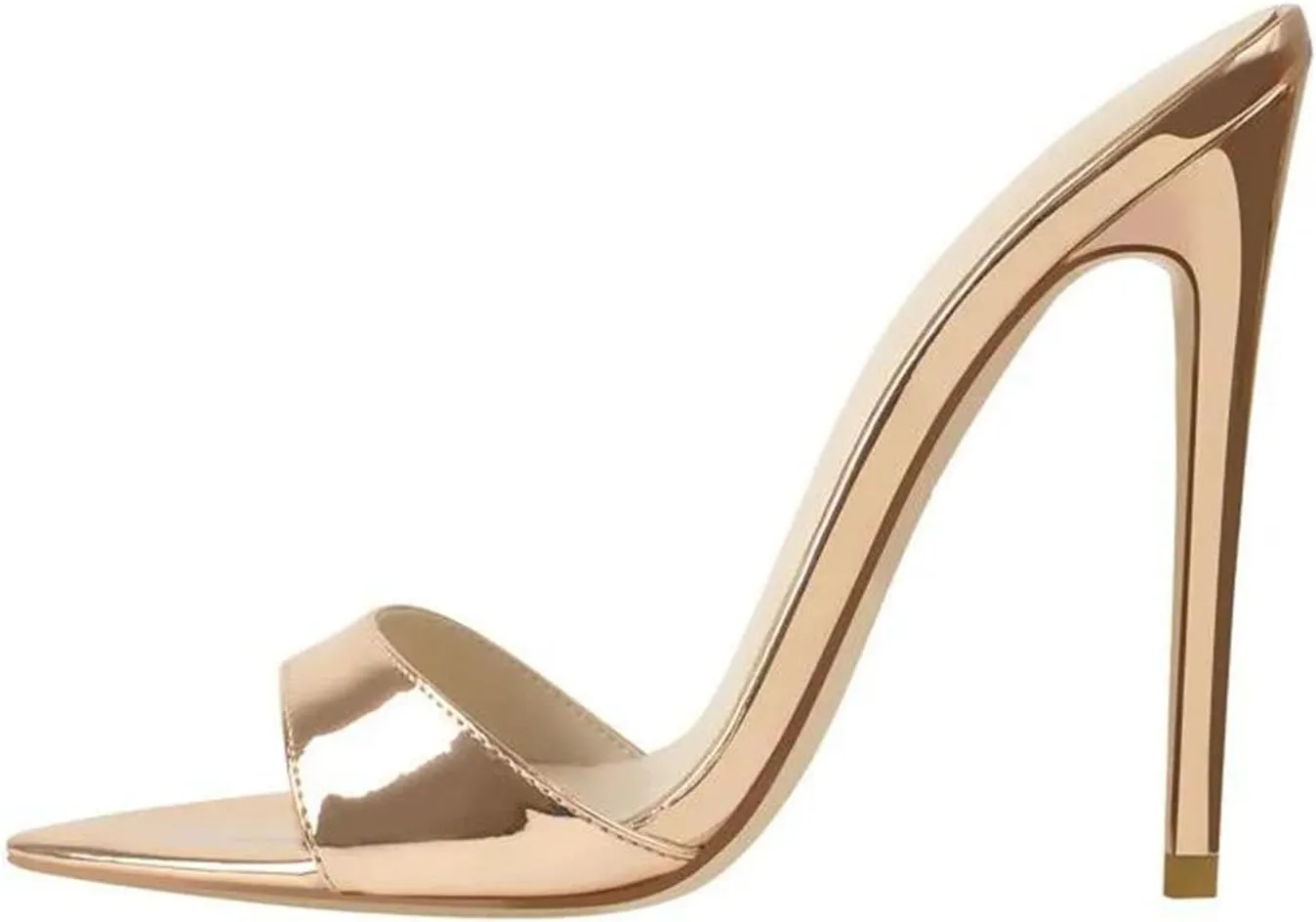 Women's Gold Peep Toe Mules, Thin High Slip-On Classic Sandals