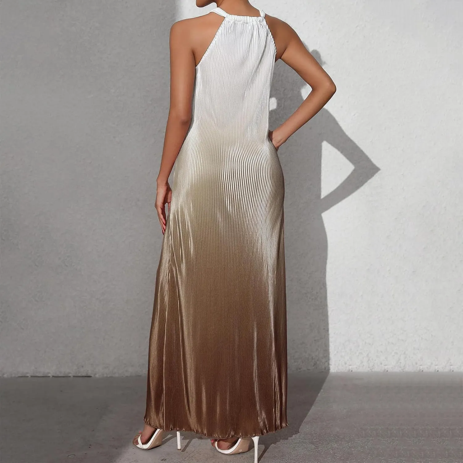 Womens Gradient Backless Halter Dresses for Women Sleeveless Spaghetti Strap Ribbed Thin Sexy Fall Summer 2025