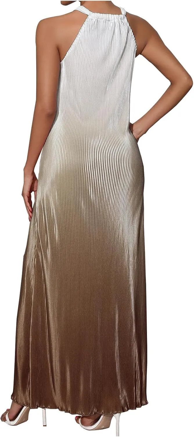 Womens Gradient Backless Halter Dresses for Women Sleeveless Spaghetti Strap Ribbed Thin Sexy Fall Summer 2025
