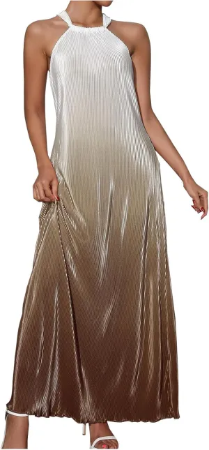 Womens Gradient Backless Halter Dresses for Women Sleeveless Spaghetti Strap Ribbed Thin Sexy Fall Summer 2025