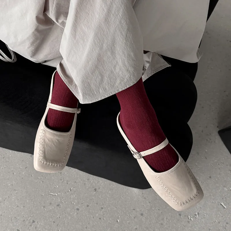 Women's Handmade Stylish Slip-on Square Toe Buckle Flat Mule Shoes