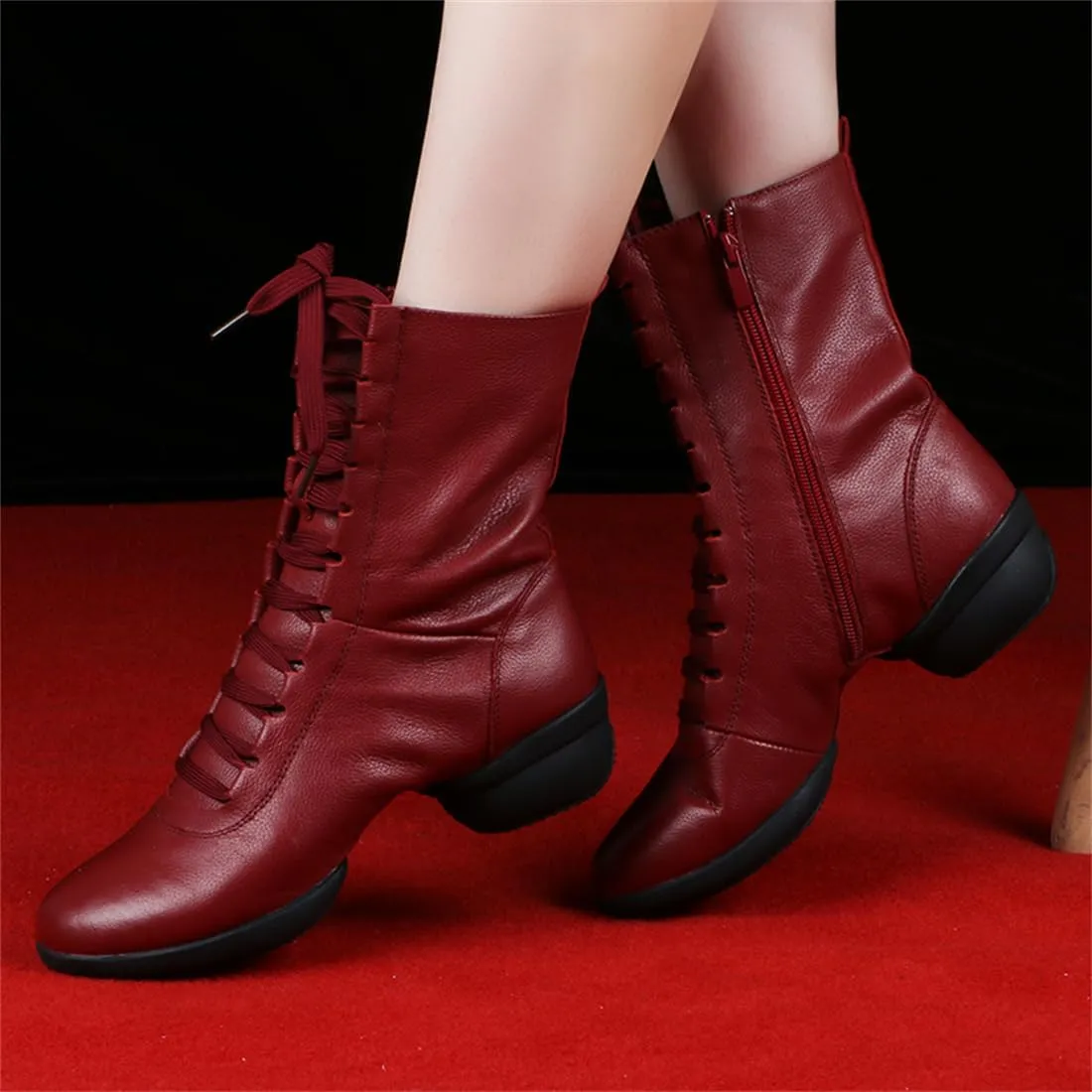 Women's Jazz Shoes Lace-Up Dancing Sneakers Breathable Casual Ladies Split Sole Walking Dance Shoes