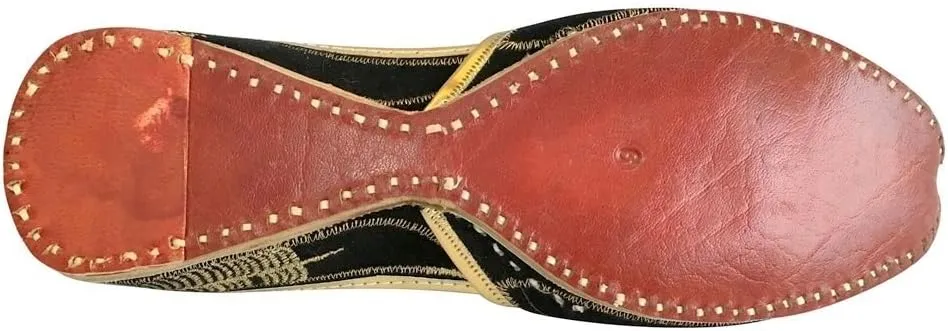 Womens Khussa Shoes Punjabi Peacock Jutti Flat Ballet Jaipuri Sandal Black