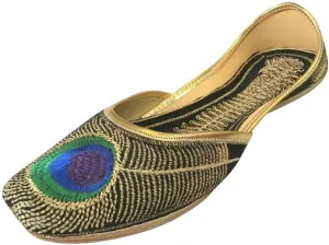 Womens Khussa Shoes Punjabi Peacock Jutti Flat Ballet Jaipuri Sandal Black
