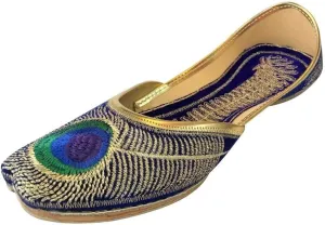 Womens Khussa Shoes Punjabi Peacock Jutti Flat Ballet Jaipuri Sandal Blue