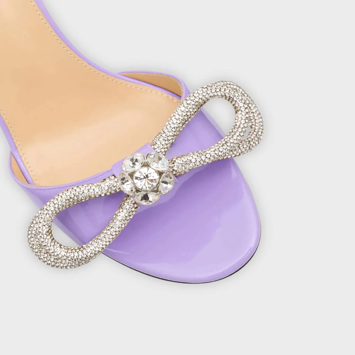 Women's Kitten Heel Round Open Toe Rhinestones Double Bows Slide Sandals Comfortable Slip On High Heel Crystals Mule Shoes Prom Party Heeled Sandals for Women