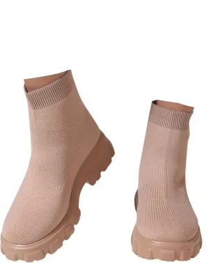 Women's Knit Sock Chelsea Boots Fashion Slip on Platform Ankle Boots Stretch Mesh Lug Sole Chunky Slip On Booties