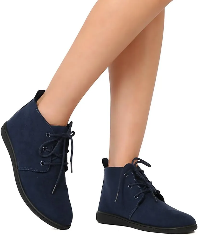 Women's Lace Up Flat Booties Slip on Ankle Boots Soft Casual Desert Oxford