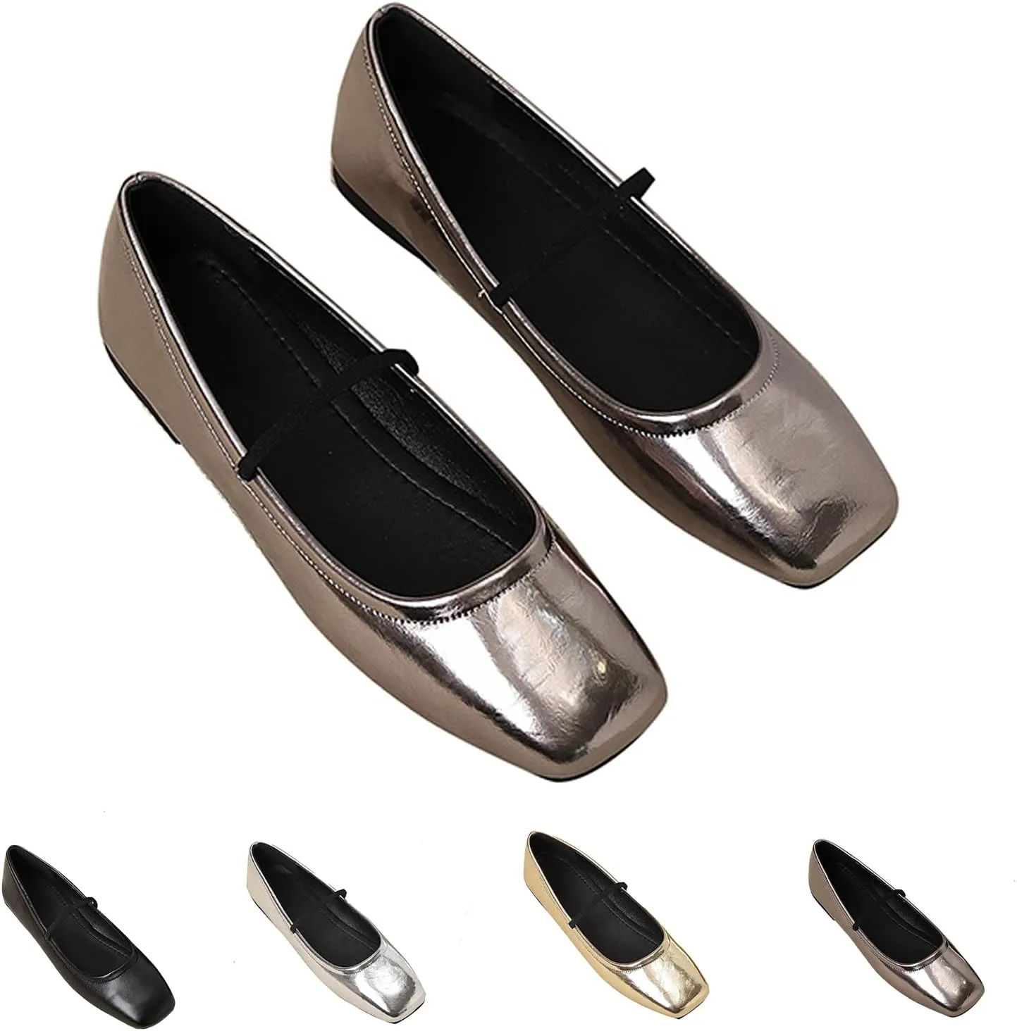 Women's Leather Ballet Flats - Square Toe Slip-On Mary Jane Flats Dressy & Casual Comfortable Walking Shoes for Women Soft Flat Shoes for Work or Daily Wear
