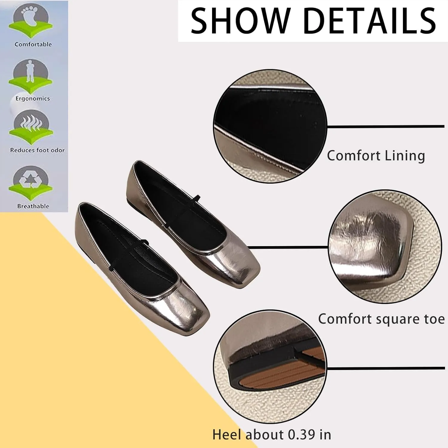 Women's Leather Ballet Flats - Square Toe Slip-On Mary Jane Flats Dressy & Casual Comfortable Walking Shoes for Women Soft Flat Shoes for Work or Daily Wear