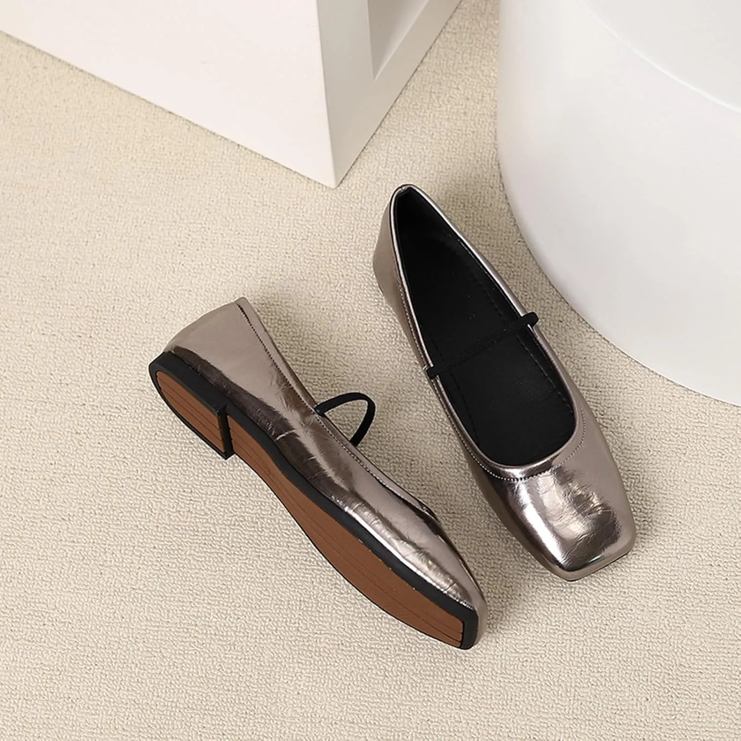 Women's Leather Ballet Flats - Square Toe Slip-On Mary Jane Flats Dressy & Casual Comfortable Walking Shoes for Women Soft Flat Shoes for Work or Daily Wear