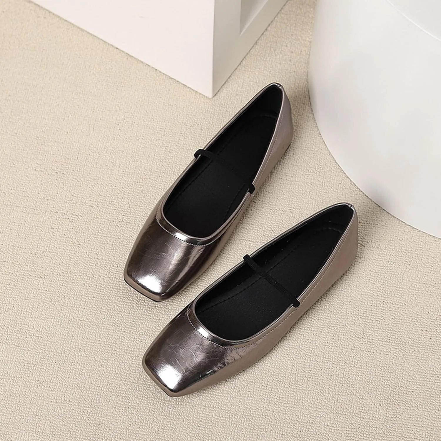 Women's Leather Ballet Flats - Square Toe Slip-On Mary Jane Flats Dressy & Casual Comfortable Walking Shoes for Women Soft Flat Shoes for Work or Daily Wear