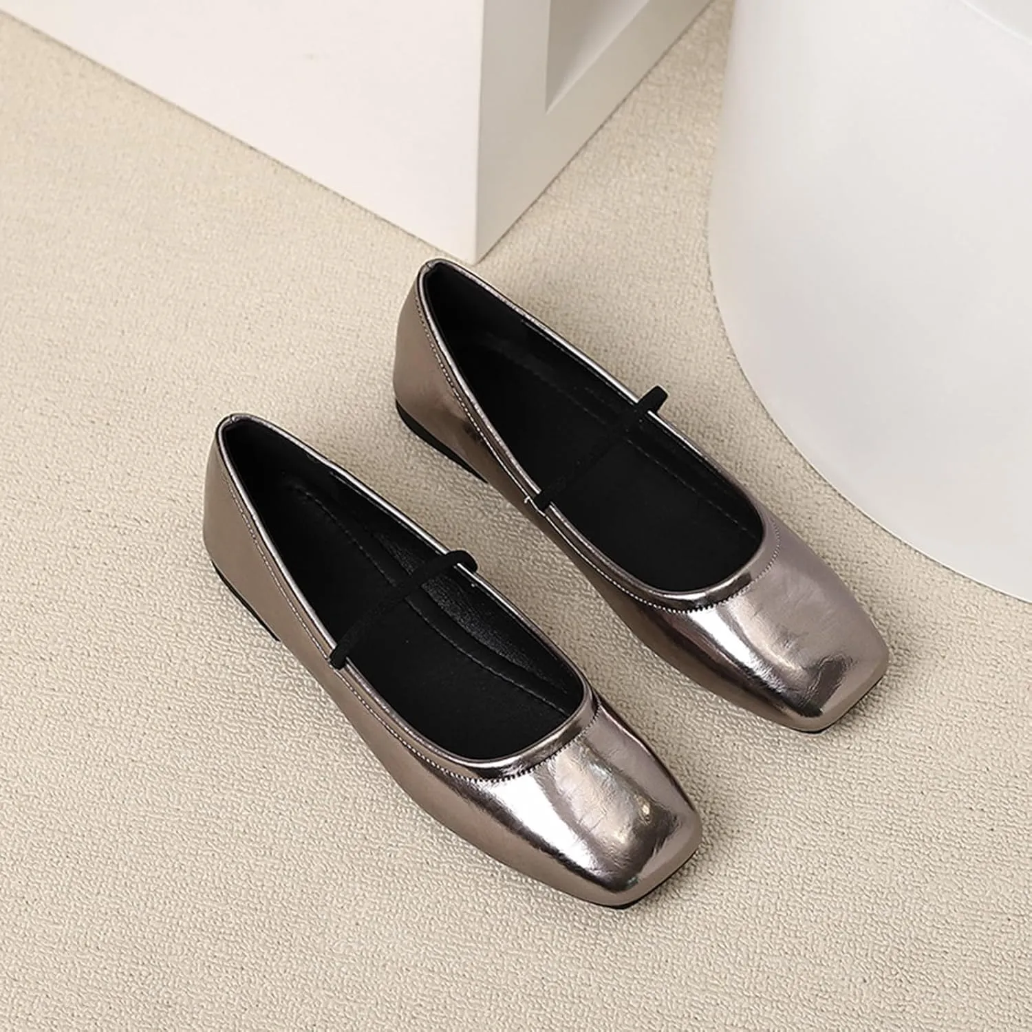 Women's Leather Ballet Flats - Square Toe Slip-On Mary Jane Flats Dressy & Casual Comfortable Walking Shoes for Women Soft Flat Shoes for Work or Daily Wear