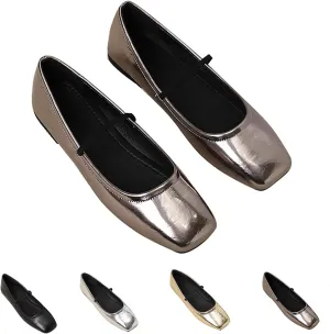 Women's Leather Ballet Flats - Square Toe Slip-On Mary Jane Flats Dressy & Casual Comfortable Walking Shoes for Women Soft Flat Shoes for Work or Daily Wear