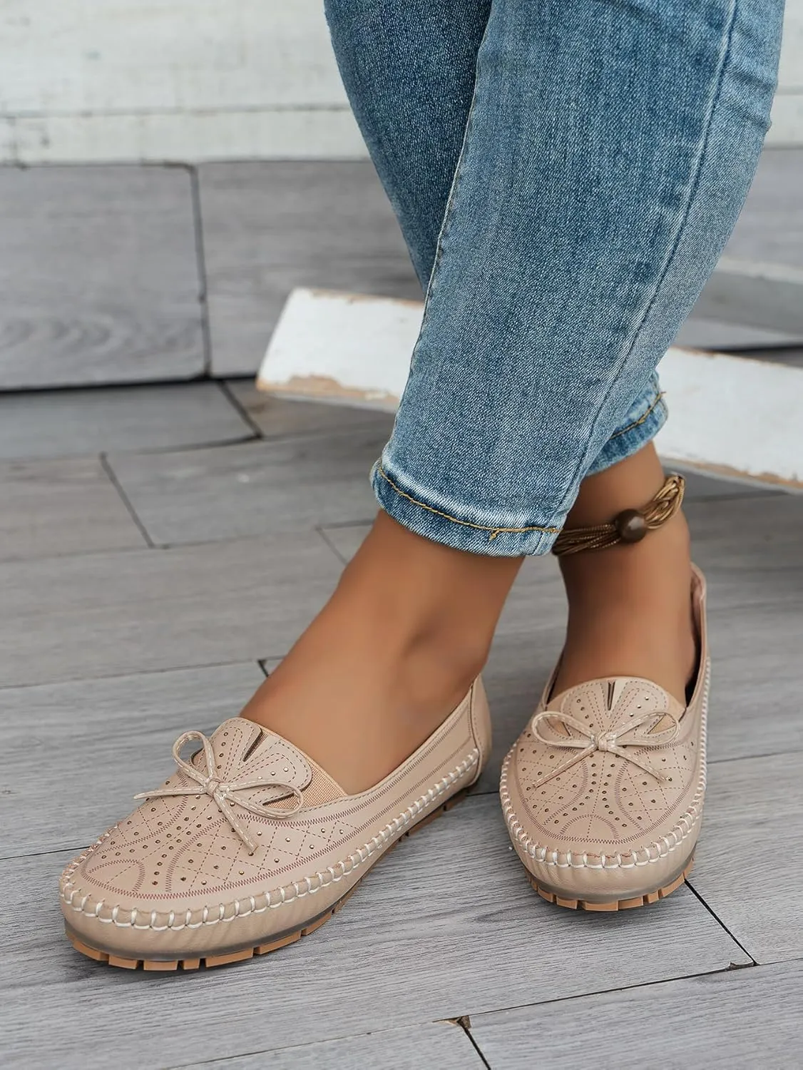 Women's Loafers Comfortable Dressy Slip-on Business Casual Work Shoes Bow-Knot Office Driving Round Toe Flats Loafers