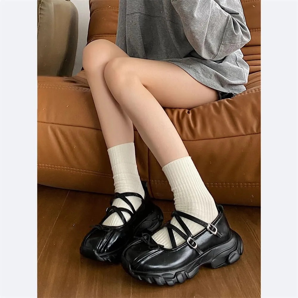 Women's Mary Jane Shoes Chunky Heel with Bow Breathable Comfortable Height Increase for Casual Workouts Everyday Wear