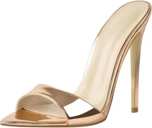 Women's Open Toe Gold Mules - Thin High Heel Classic Summer Sandals