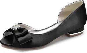 Women's Peep Toe Flat Pumps Satin Rhinestone Wedding Dress Shoes Evening Party Comfort Bridal Flats Slip-on Sandals