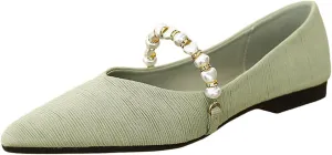 Women's Pointed Toe Pearl Flat Mary Jane Shoes Casual Slip-on Comfort Ballet Flats Shoes for Banquet Party