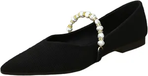 Women's Pointed Toe Pearl Flat Mary Jane Shoes Casual Slip-on Comfort Ballet Flats Shoes for Banquet Party