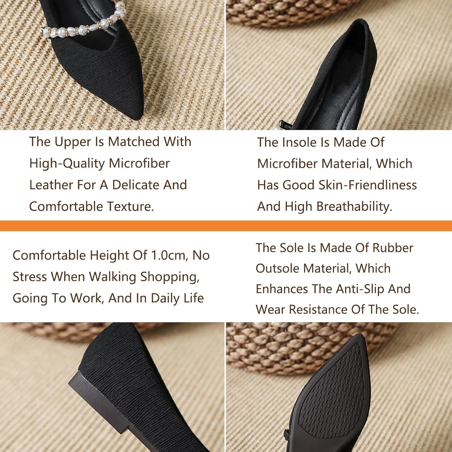 Women's Pointed Toe Pearl Flat Mary Jane Shoes Casual Slip-on Comfort Ballet Flats Shoes for Banquet Party