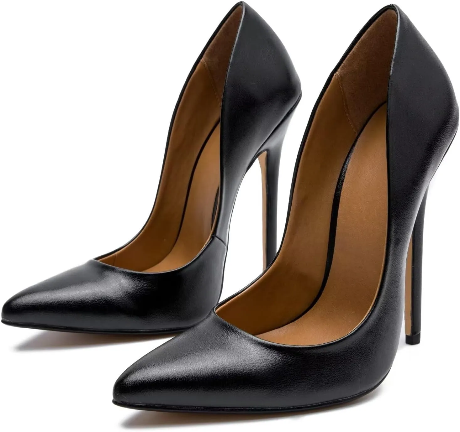 Women's Pumps High Heels 5.7 inch, Classic Sexy Pointed Toe Black Stiletto Heels Dress Wedding Party Office Shoes Slip On Plus Size