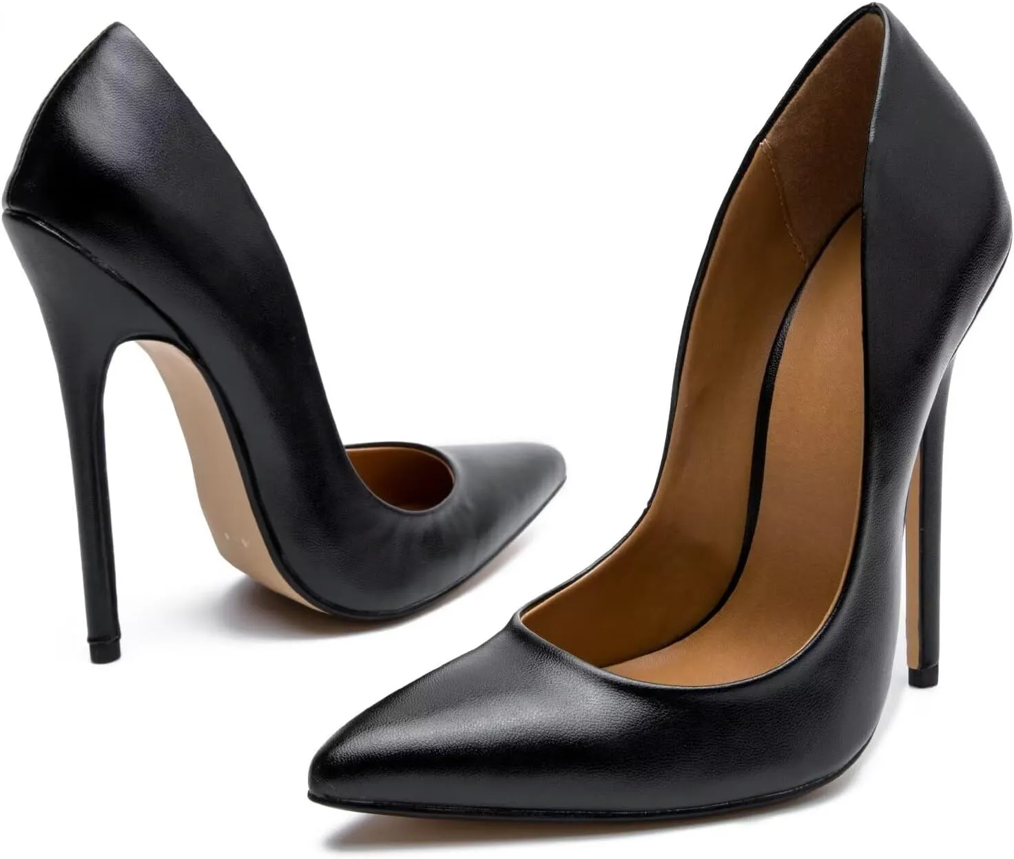 Women's Pumps High Heels 5.7 inch, Classic Sexy Pointed Toe Black Stiletto Heels Dress Wedding Party Office Shoes Slip On Plus Size