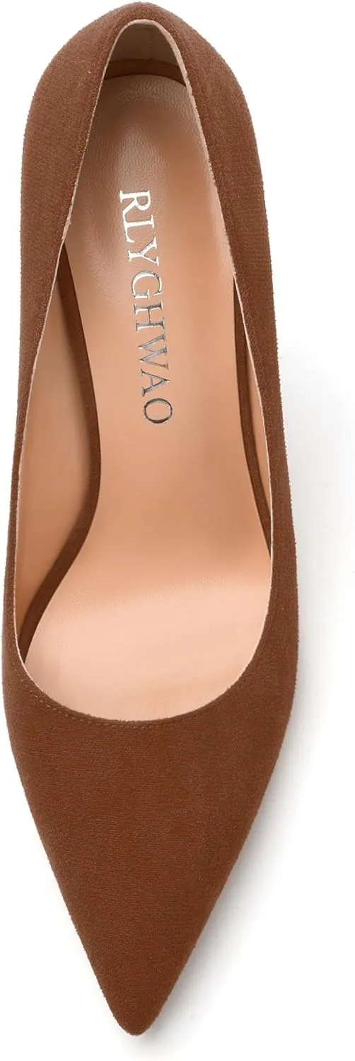 Womens Pumps Pointed Toe Stiletto High Heels Fashion Solid Suede Slip On Shoes for Women