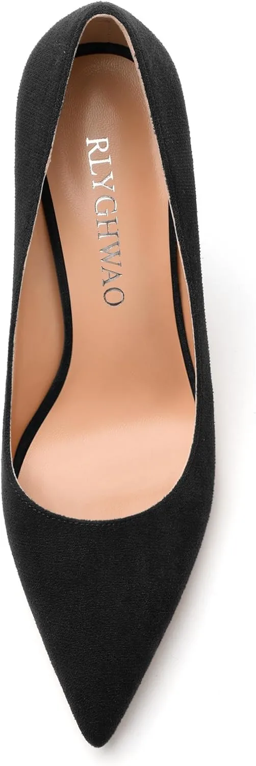 Womens Pumps Pointed Toe Stiletto High Heels Fashion Solid Suede Slip On Shoes for Women