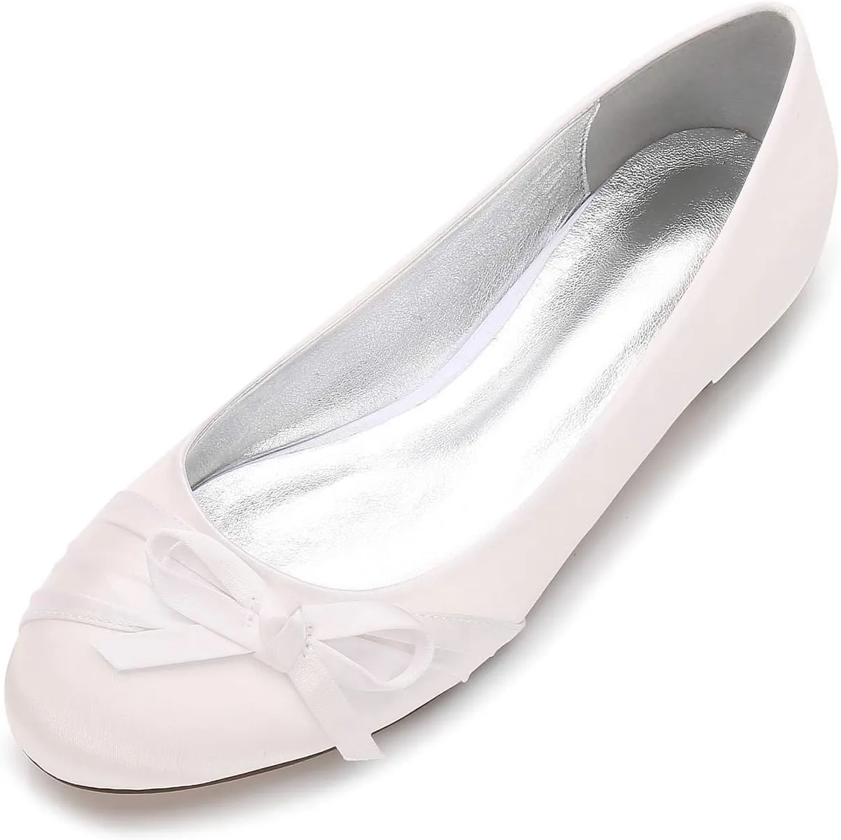 Women's Round Toe Ballet Flat Slip on Bow Tie Satin Wedding Bridal Bridesmaid Shoes