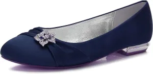 Women's Satin Wedding Flats for Bride Slip On Closed Rhinestones Comfort Flats Pleated Satin Wedding Bridal Shoes Flats Dress Shoes