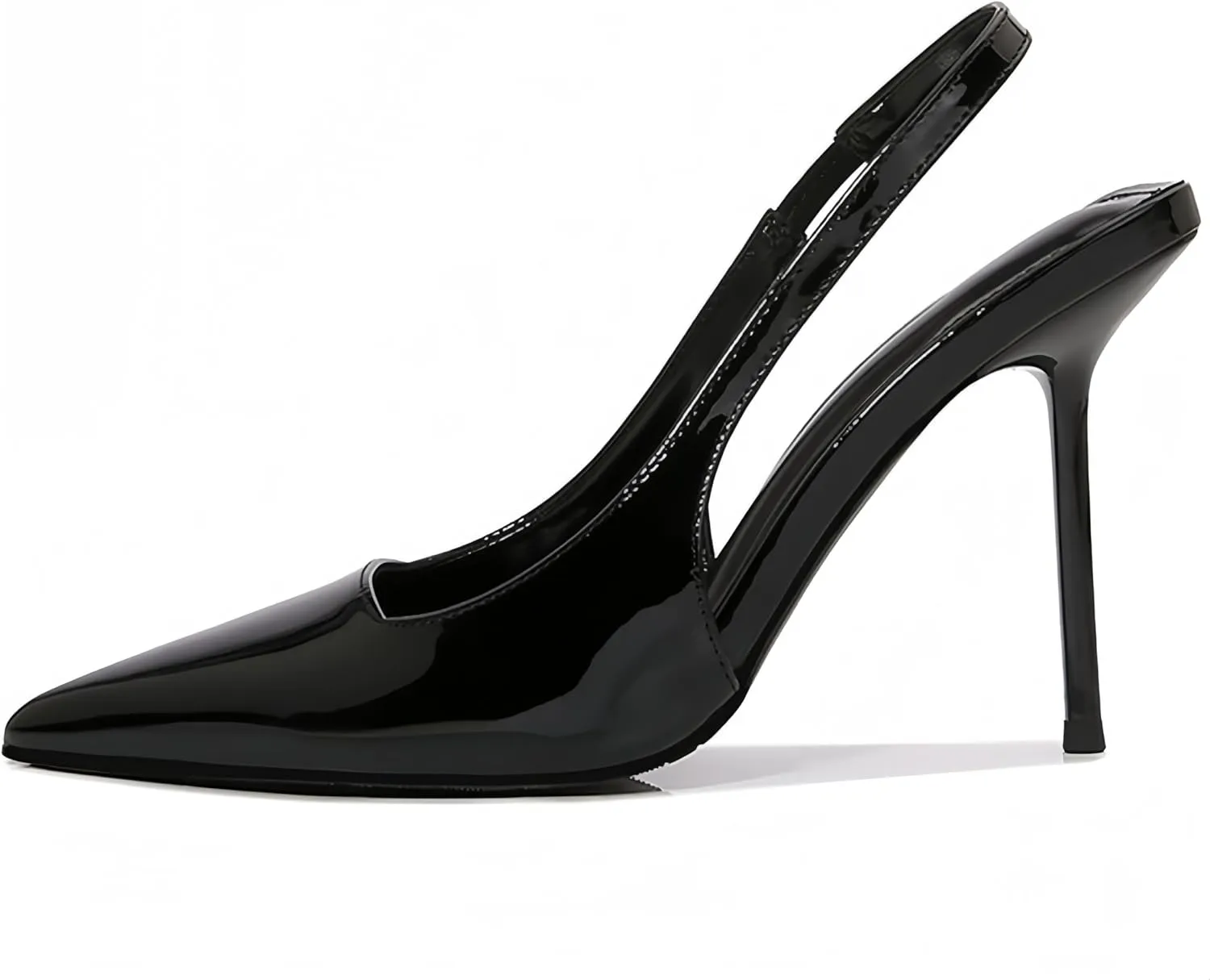 Womens Slingback Pointed Toe High Stiletto Heels Slip-on Pumps Backless Stretch Patent Leather Dress Shoes