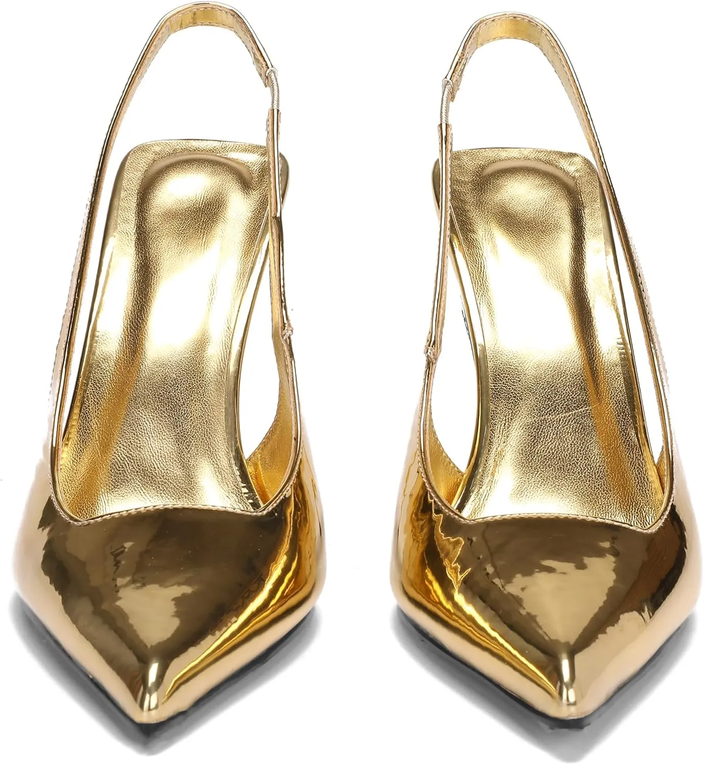 Women's Slingback Stiletto Heels Stretch Strap Slip On Pumps Shoes Pointed Toe Backless Patent Leather Dress High Heels