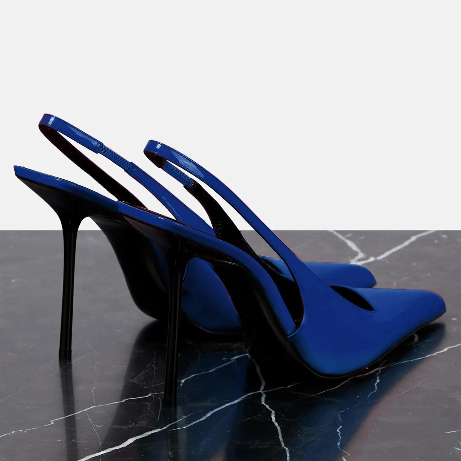 Women's Slingback Stiletto Heels Stretch Strap Slip On Pumps Shoes Pointed Toe Backless Patent Leather Dress High Heels