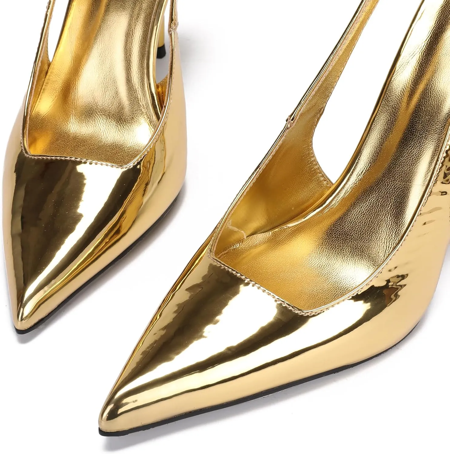 Women's Slingback Stiletto Heels Stretch Strap Slip On Pumps Shoes Pointed Toe Backless Patent Leather Dress High Heels
