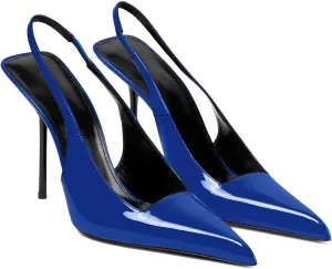 Women's Slingback Stiletto Heels Stretch Strap Slip On Pumps Shoes Pointed Toe Backless Patent Leather Dress High Heels