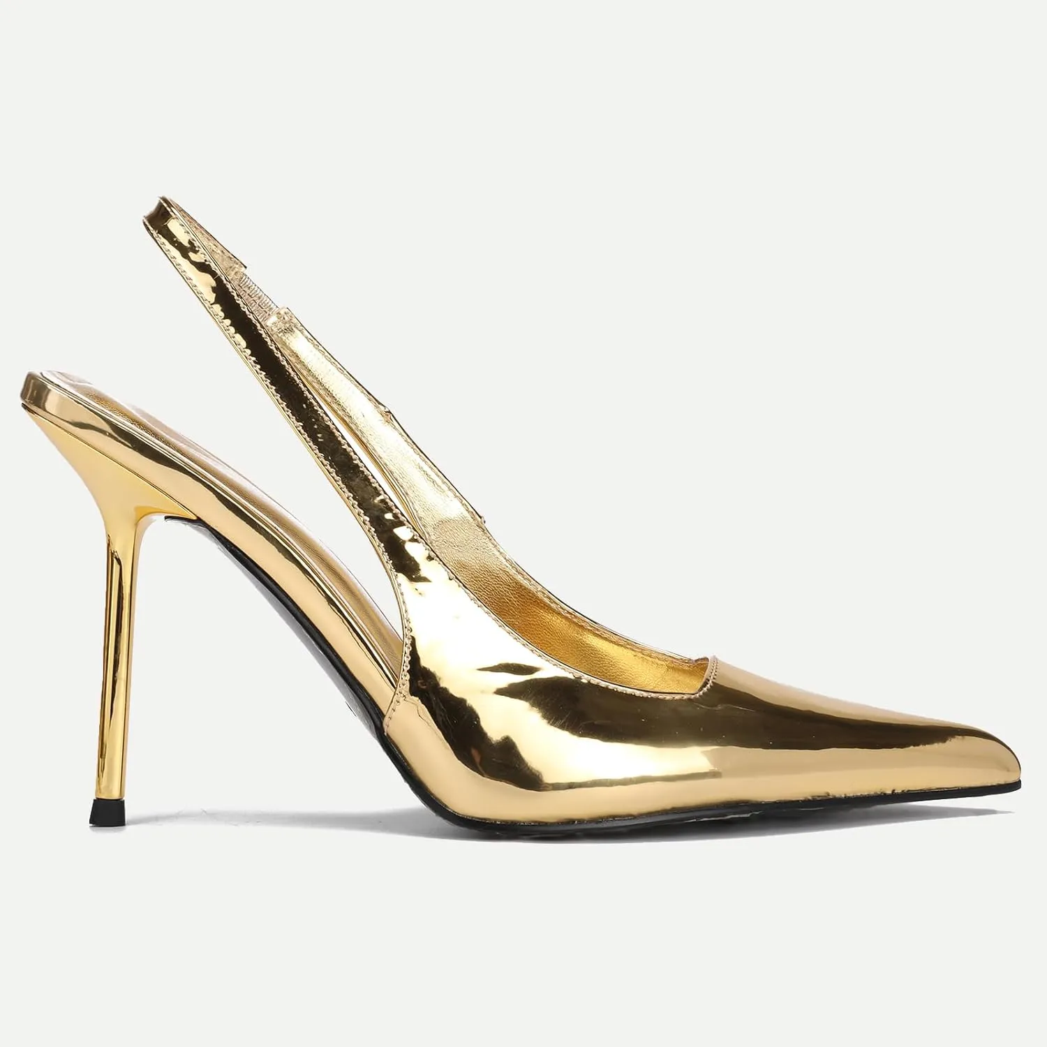 Women's Slingback Stiletto Heels Stretch Strap Slip On Pumps Shoes Pointed Toe Backless Patent Leather Dress High Heels