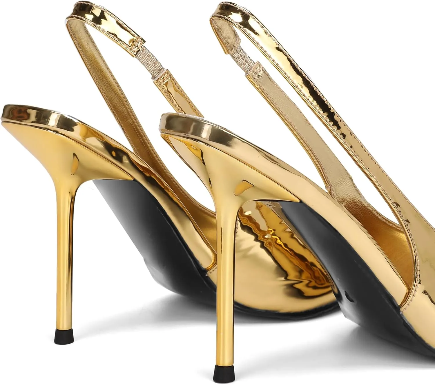 Women's Slingback Stiletto Heels Stretch Strap Slip On Pumps Shoes Pointed Toe Backless Patent Leather Dress High Heels