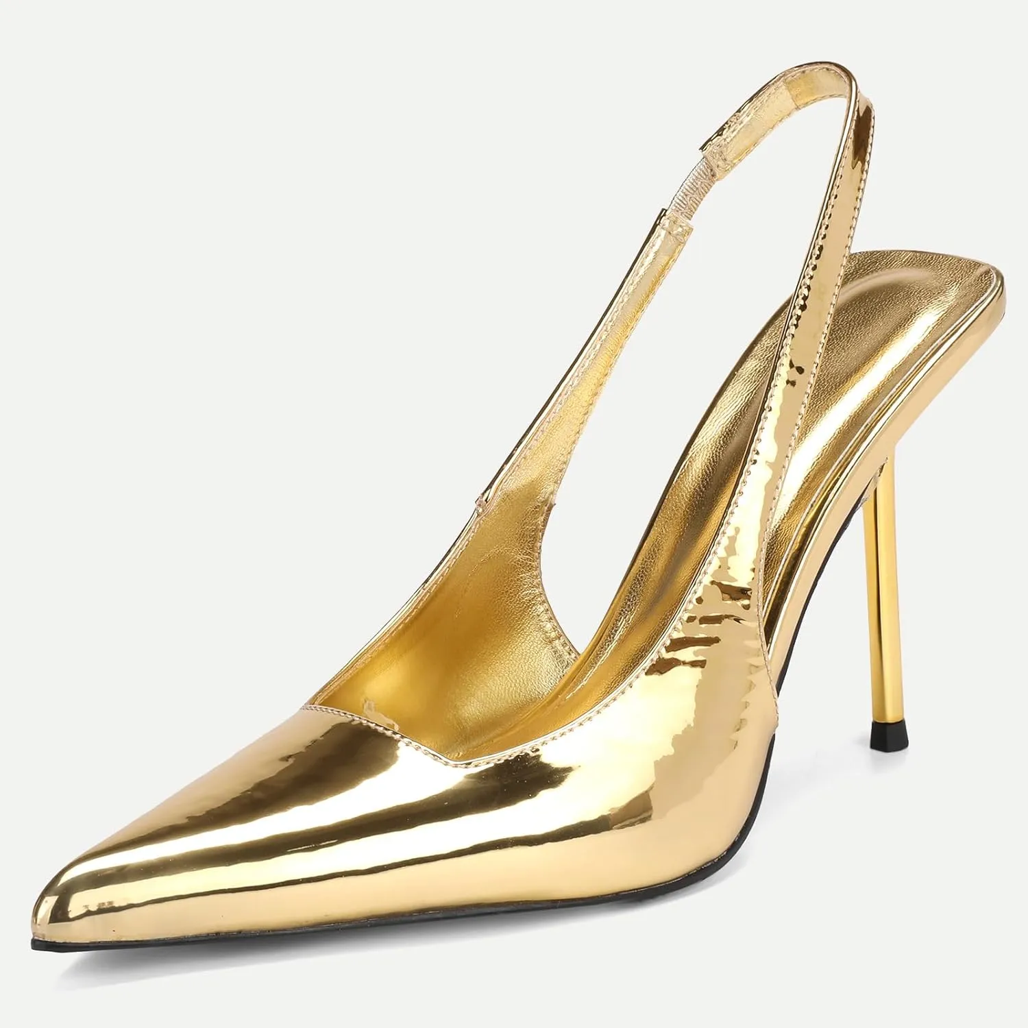 Women's Slingback Stiletto Heels Stretch Strap Slip On Pumps Shoes Pointed Toe Backless Patent Leather Dress High Heels