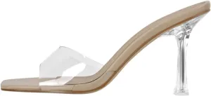 Women's Square Toe PVC Mules - Clear Metal Heel Summer Slip On Sandals