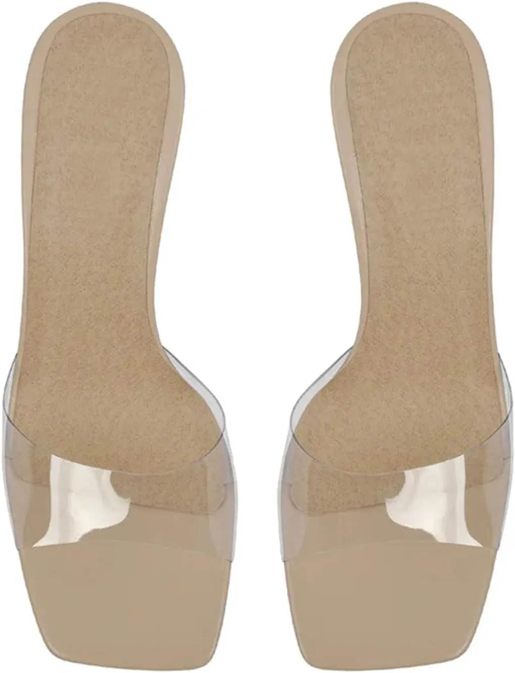 Women's Square Toe PVC Mules - Clear Metal Heel Summer Slip On Sandals