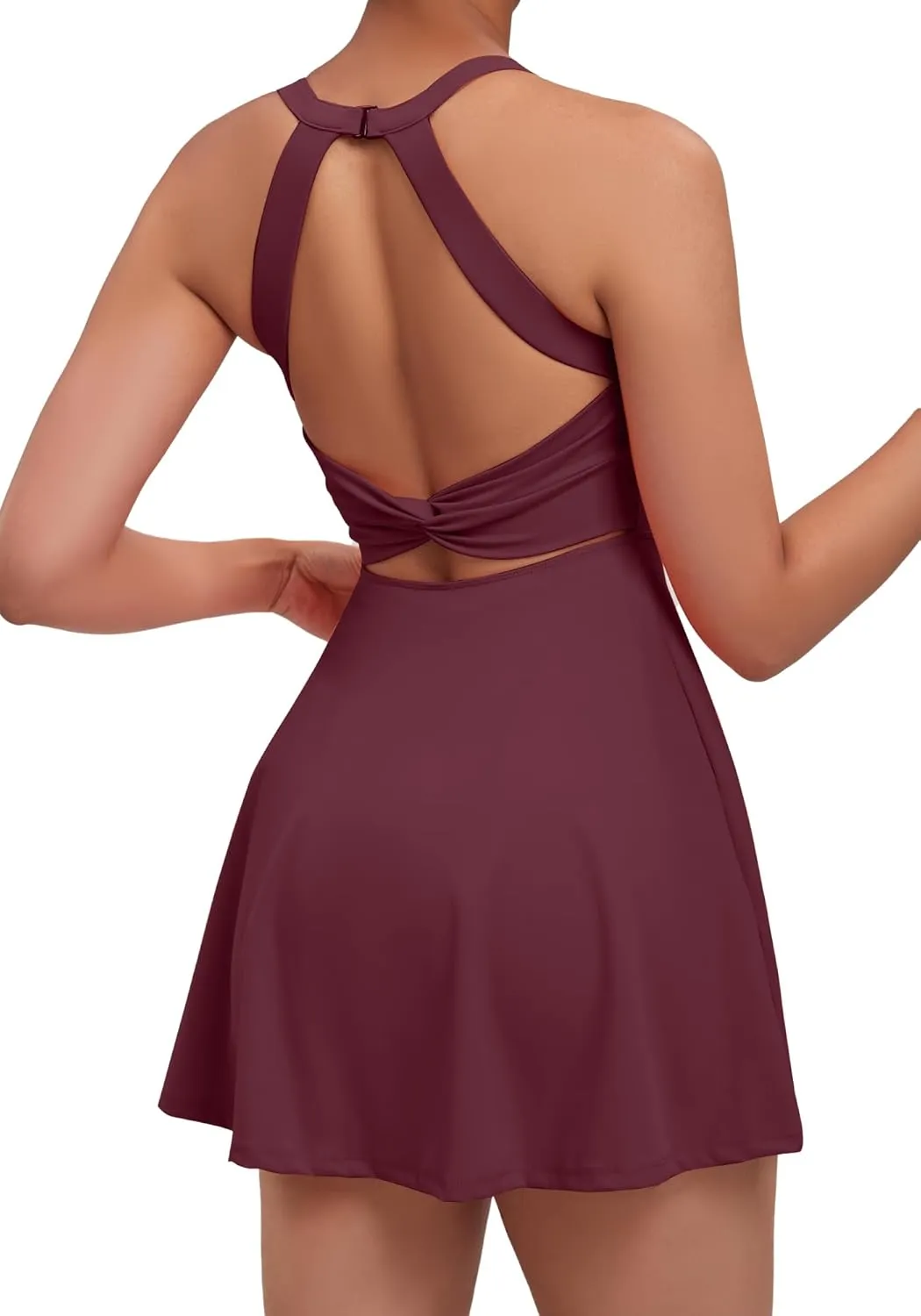 Womens Tennis Workout Dress with Open-Back Waistband Shorts Golf Acitve Side Slit Dresses