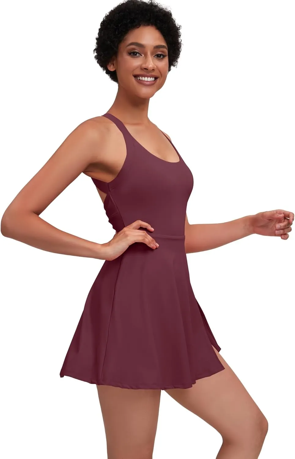 Womens Tennis Workout Dress with Open-Back Waistband Shorts Golf Acitve Side Slit Dresses