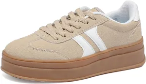 Women's Thick Sole Retro Fashion Sneakers Classic Walking Shoes Thick Rubber Lace-Up Footwear Anti Slip Trainers