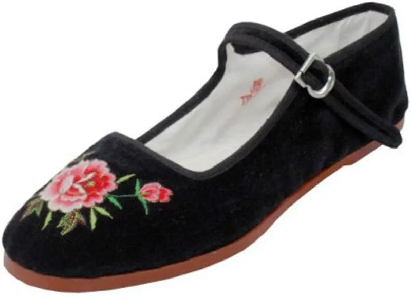 Women's Velvet Mary Jane Shoes Flat Ballet