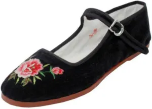 Women's Velvet Mary Jane Shoes Flat Ballet