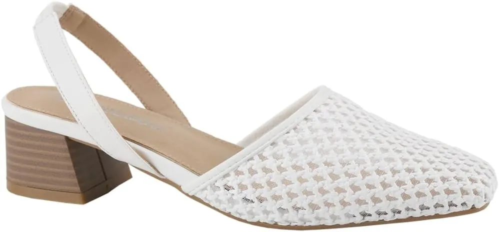 Women's Woven Design Pointed Toe Backstrap Chunky Low Heel Slip-On Pumps Shoes Summer Elegant Basics Business Casual Business Chic Spring Shoes Spring Break Easter